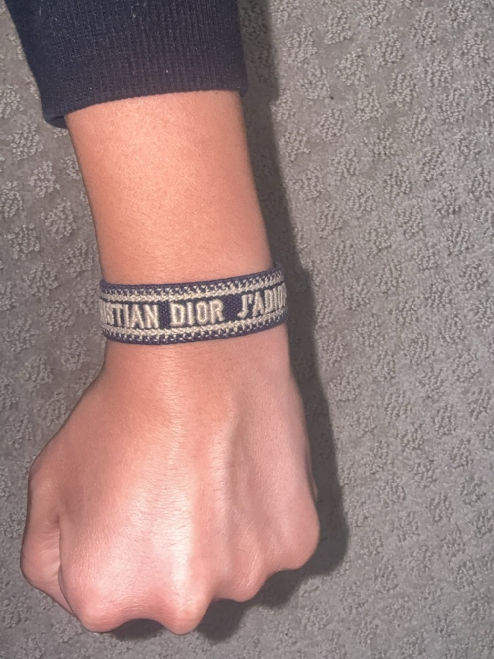 Dior J'Adior Embroidered Navy and Cream Woven Bracelet